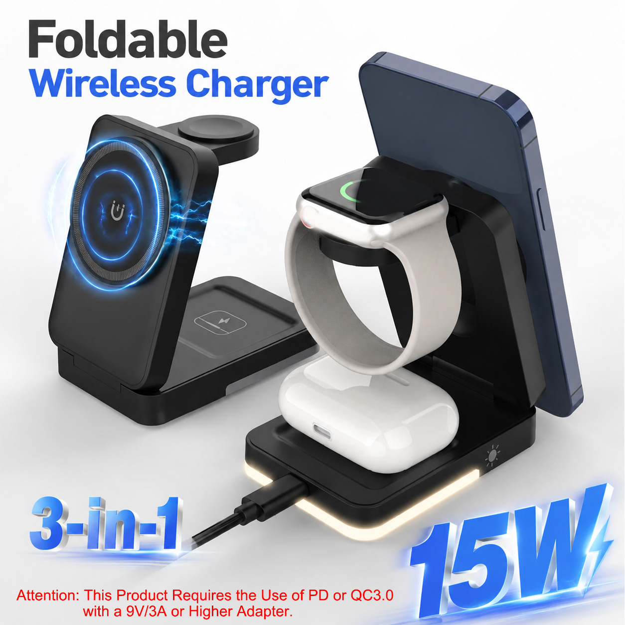 3-in-1 Foldable Wireless Charg - đánh giá và giá Smartwatch Ac