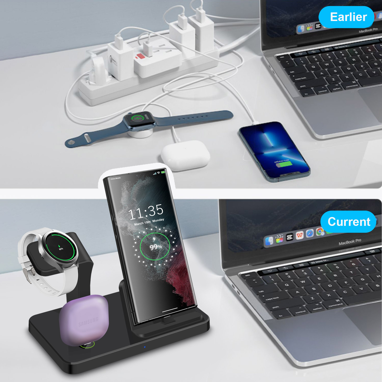 Desk 3 in 1 Type C Port Wirele - đánh giá và giá Smartwatch Ac